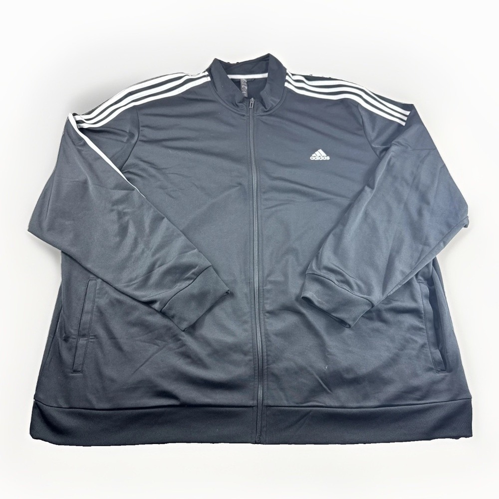 Adidas Track Jacket Mens 4XL Black Zip Up Windbreaker Striped Workout Running